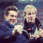 Jim Carrey and Jeff Daniels chat with Geoff Shreeves at the Emirates ahead of Arsenal v Man Utd